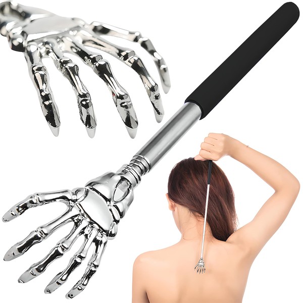 Retoo Back Scratcher, Extendable Stainless Steel Telescopic Back Massager for Adults, Men, Women, Handheld Grip Telescopic Back Scratcher, Ideal as Gifts, Black, Portable, up to 58 cm