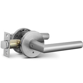 Berlin Modisch Privacy Lever Door Handle Sleek Round Easy to Open Locking Lever Set [for Bedroom or Bathroom] Reversible for Right & Left Sided Doors Heavy Duty - Satin Nickel Finish