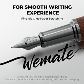 WEMATE Fountain Pen Set, Fine Nib, 20 Ink Cartridges(10 Black&10 Blue), 1 Ink Converter, Smooth Writing, No Skips, Nice Gift for Men, Women, Cool Wood Fountain Pen for Writing, Calligraphy