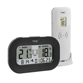 TFA Dostmann Cool@Home 30.3046.01 Digital Radio Thermometer Simultaneous Temperature Control Indoor/Outdoor with Ventilation Recommendation and Alarm with Outdoor Sensor Including Radio-Controlled