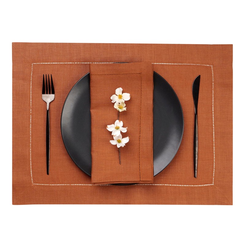 D'Moksha Homes Linen Placemats Set of 6-100% Pure Linen Rust