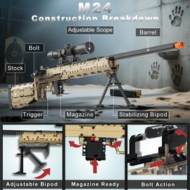 CASEIER M24 Building Blocks Gun-Sets, 1:1 Large Army Toys for Boys Adult Teen, Shootable Sniper Model Guns, Cool Birthday Gifts for Men Kids, Collectible Block Weapon for Military Fan 1380 PCS