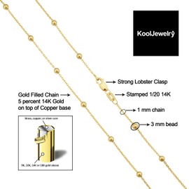 14k Yellow Gold Filled 3 mm Ball Station Satellite Necklace for Women (16, 18, 20, 24 or 30 inch), Metal, not known