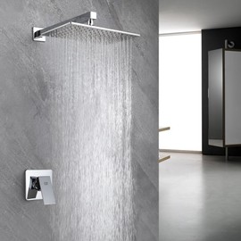 Shower Faucet Set Chrome Rainfall 12“ Rectangle Stainless Steel Shower Head and Handle Set, Wall Mounted Bathroom Shower System, Single Function Shower Trim Kit with Valve