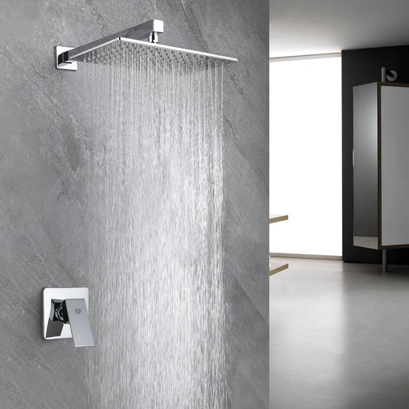 Shower Faucet Set Chrome Rainfall 12“ Rectangle Stainless Steel Shower