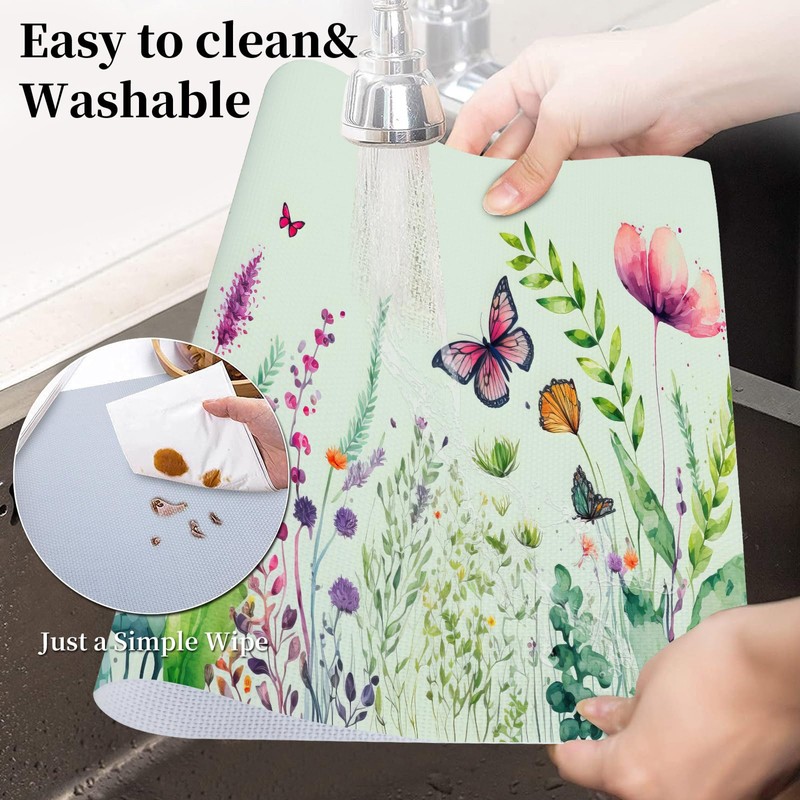 Vinyl Butterfly Floral Green Placemats - Set of 4, Heat