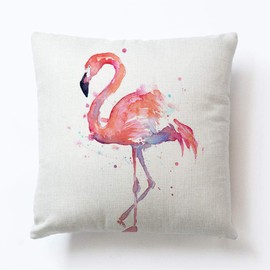 ULOVE LOVE YOURSELF 4Pack Tropical Design Watercolor Pink Flamingo Throw Pillow Cases Cotton Linen Home Sofa Decorative Cushion Covers 18"x18"/45x45cm (Pink Flamingo)