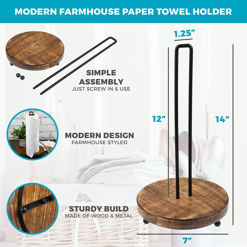 Tribello Modern Farmhouse Paper Towel Holders for Kitchen, Vintage Wire