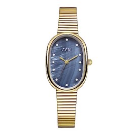 Gosasa Beimu Women's Oval Watch, Compact and high-end, Light Luxury Alloy, Bamboo Strap, Waterproof Women's Watch (Gold Blue)
