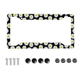 Daisy Flower License Plate Frame - 1 Pcs Aluminum Daisy Flower License Plate Covers Car Plate Standard Size with Screw Caps Car Decorative Accessories for Men Women License Plate Frames