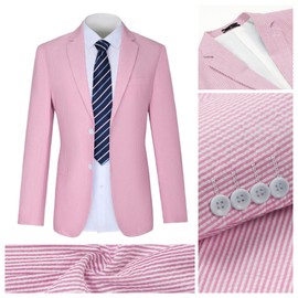 JOYLYJOME Seersucker Suit Mens Pinstripe Shorts for Men Casual 2 Piece Striped Holiday Outfits for Summer Dinner Wedding Dark Pink Suit XL