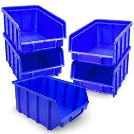 HMH 5 x Stacking Boxes Blue Size 4 Workshop Garage Cellar Storage Boxes (L x W x H) 340 x 222 x 157 mm Storage Boxes Blue Storage Boxes for Small Parts Storage