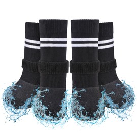 SCENEREAL Anti Slip Dog Boots & Paw Protectors for Hardwood Floor, Extended Dog Socks to Prevent Licking Paws, Waterproof Pet Snow Rain Shoe for Winter Large Senior Dogs, Black XL