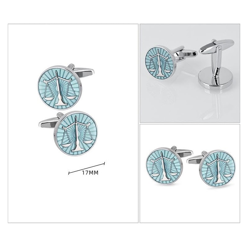 Men's Blue Balance Design Round Silver Business Simple Suit Accessory