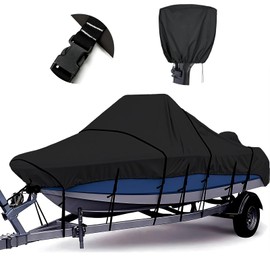 Tuszom True 900D 100% Waterproof Center Console Boat Cover with Motor Cover, Tear-Proof Trailerable Boat Cover for Center Console Boat with 13-19 Windproof Straps (Black, 16' - 18.5''L, UP to 98" W)