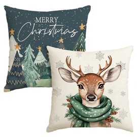 Artoid Mode Bäume Rentier Schneeflocken Frohe Weihnachten Kissenbezüge 2er Set, 40x40 cm Merry Christmas Zierkissenbezug Cushion Cover Couch Deko