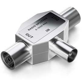 deleyCON Antenna Splitter T-Coupling Dual Device Splitter for Radio T-Adapter Coaxial Coupling 2 x Coaxial Socket Silver