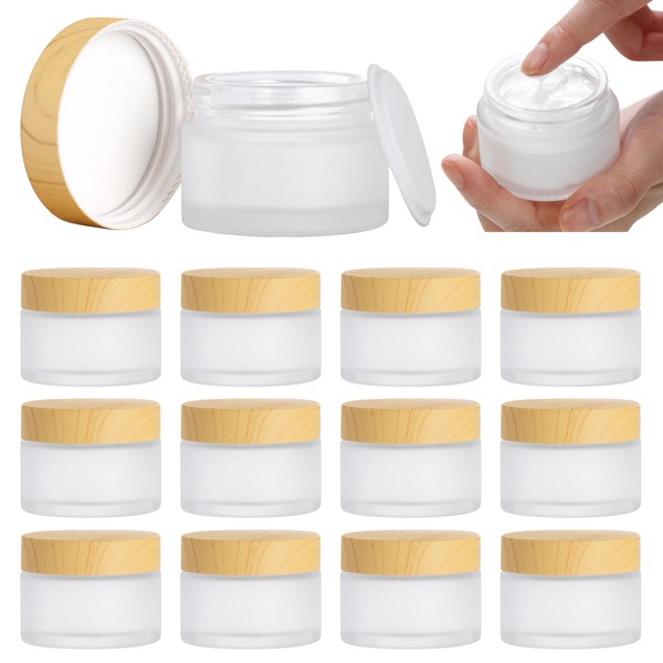 SUNOYA Cosmetic Glass Cream Jar, Pack of 12 Empty Jars 30 g with Lid and Liner, Empty Cream Container, Empty Refillable Container for Cosmetics, Creams, Powder, Lotion