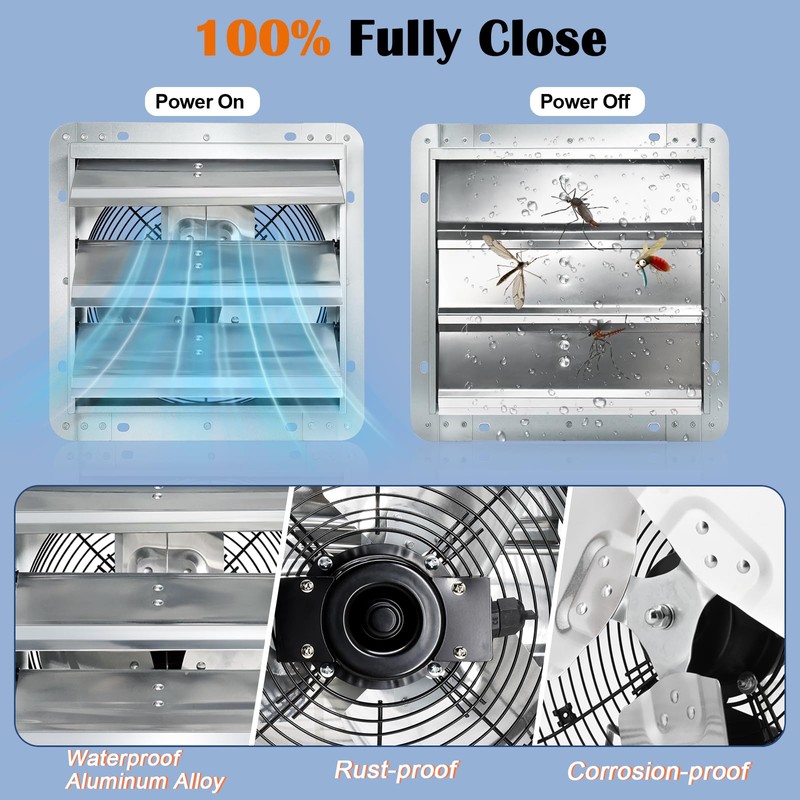 Hiorucet 12 Inch Wall Mounted Shutter Exhaust Fan for Garage,