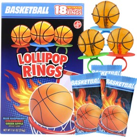 Needzo Basketball Lollipop Rings Party Favors, Sports Ball Shaped Candy Goodie Bag Fillers for Birthdays, 18 Suckers