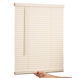 LOTUS & WINDOWARE Cordless Mini Blind, 1" Vinyl Slats, 58" Wide x 48" Long - Alabaster, Window Blinds for Home and Office, Interior Door Blinds - Light Filtering