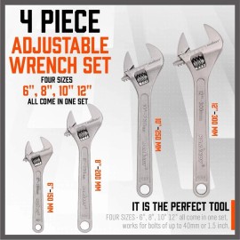 Handmade 4-Piece Adjustable Wrench Crescent Wrenches Set(6-inch, 8-inch,10-inch
