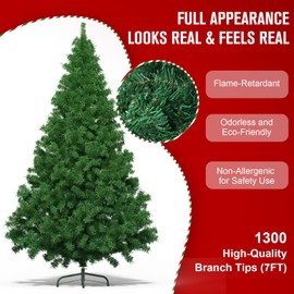 7 Ft Artificial Christmas Tree for Home, Office and Party Decoration, Holiday Xmas Tree with 1300 Branch Tips, Metal Hinges & Foldable Base
