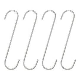 sourcing map 4pcs Long S Hooks 8 Inch Extra Long Metal S-Shaped Hanging Hooks High Manganese Steel S Hanger Storage Organizing Tool for Kitchen Garden Bathroom Garage Closet, Silver