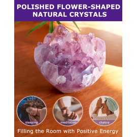 HoHpHq Natural Healing Amethyst Crystal Rock,Polished Flower Shaped Purple Crystals, Large Raw Real Quartz Stones for Home Décor,Chakra,Meditation,Gift (Light Purple 11 oz - 16 oz)