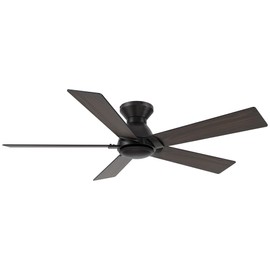 Carro 52 Inch Flush Mount Ceiling Fan without Lights, Black Ceiling Fan with Remote Low Profile, 10-Speed Reversible DC Motor, 5 Dark Walnut Finish Blades, Indoor for Bedroom