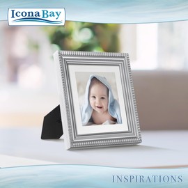 Icona Bay - 4x4 Silver Picture Frame with Removable Mat for 3x3 Photo - Beautifully Detailed Molding - Contemporary Picture Frame - Wall Mount or Table Top - Inspirations Collection