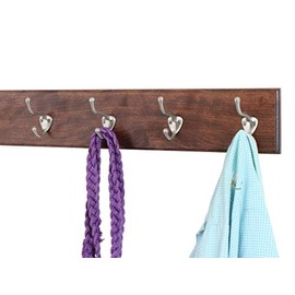Solid Cherry Wall Mounted Coat Rack with Satin Nickel Wall Coat Hooks - Made In the USA
