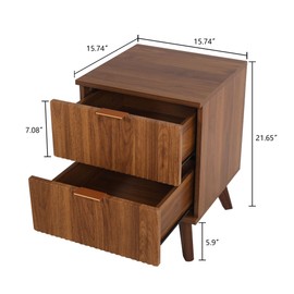 XUZENEST Fluted Nightstand Set of 2, Mid Century Modern 2 Drawer Dresser for Bedroom, Small Dresser Night Stand Side Table End Table with Wood Fluted Drawer Storage for Bedroom Closet(Walnut)
