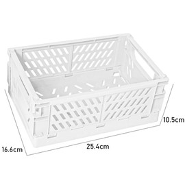 Frepea Pack of 2 Storage Baskets, Plastic Folding Boxes, Foldable Sturdy Storage Box, Folding Basket for Kitchen/Children's Room/Office (White, M (25 x 15 x 10 cm)