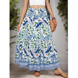 YHYJMY Womens Maxi Skirts Elastic High Waisted Floral Skirt A Line Boho Skirts Womens Flowy Midi Long Skirts（YY509-white-L