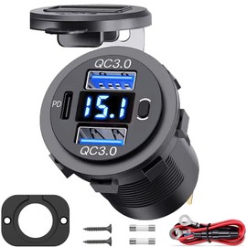 12V USB C Outlet Car Fast Charging Socket,66W Dual QC3.0 and PD Multi Ports Power Adapter with Switch for Auto RV Truck Boat Marine