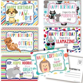 Fun Animal Themed Happy Birthday Blank Postcards To Send to Friends & Family, 4"x6" Fill In Notecards (6 different designs) by AmandaCreation (30)