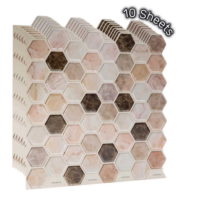 Decopus 3D Peel and Stick Tile (Hexagon Marble Brown 10Pack