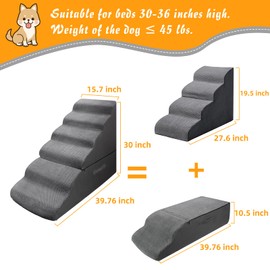 INRLKIT Dog Stairs&Steps for 30 Inches High Bed Up to 30-36 Inch Tall, Pet Cat Ramp Ladder for Small Dogs, Doggie, Old Cats, Kitty, Small Animals Grey
