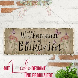 PR Print Royal Metal Sign for the Balcony – Welcome to Balconies – Gift for Girlfriends, Outdoor Sign Made of Aluminium, Weatherproof, Matt, 24 x 9 cm