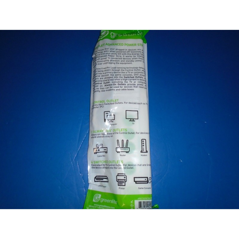 Greenlite 7-Outlet Advanced Power Strip, Energy Saving Surge Protection