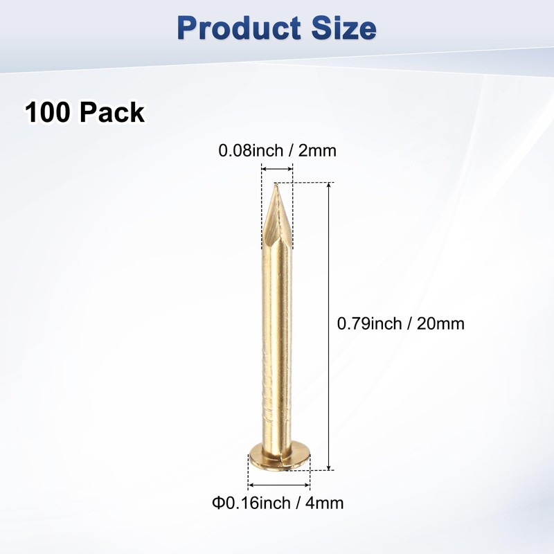 M METERXITY 100-Pack Small Tiny Nails, 2mm x 20mm Brass