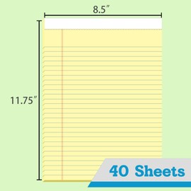 KAISA Legal Pads 8.5x11 Writing Pads Wide Ruled Notepads 8.5"x11.75" Canary Note Pads, Yellow 40 Sheets 2 Pads,WT-MCY40W-2PAD, Made in the USA