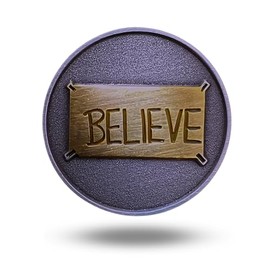 Full Metal Markers Believe Unique Magnetic Metal Golf Ball Marker Accessory with Hat Clip for Men and Women (1 Ball Marker + Hat Clip)