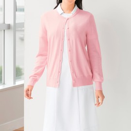 Anmie Cardigan, Washable at Home, Smooth, Cotton Blend, Round Neck, Long Length, Nursing, Office, Nurse, Daily Wear, Cold Protection, navy, L