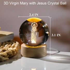 Arikyrist 3D Crystal Virgin Mary and Jesus Statue Figurine, Laser Engraved Blessed Mother and Child Jesus Glass Sphere Statue, 3D Crystal Ball Christian Catholic Religious Gifts for Women Men