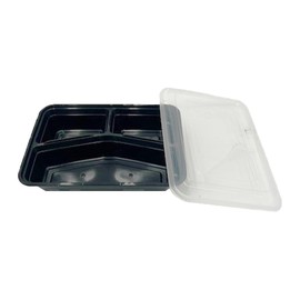 DHG PROFESSIONAL 42oz Food Prep Containers with 3-compartment Black Base & Clear Lids - Rectangular - Microwavable Disposable Freezer-Safe BPA-Free Plastic Meal Storage, Combo Pack of 150 sets