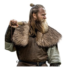 keland Viking Faux Fur Collar for Men Scarf Capelet Wrap Costume Accessory, brown