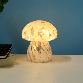 Small Glass Mushroom Table Lamp Night Light Bedside Desk Lamp for Bedroom Nightstand Light-White