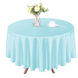 Homiest 1 Pack 72 Inch / 6ft Round Tablecloth Satin Table Cover, Light Blue Table Cloth Overlay Bright Table Decorations, Silky Satin Dining Table Cloths for Wedding Reception Graduation Banquet